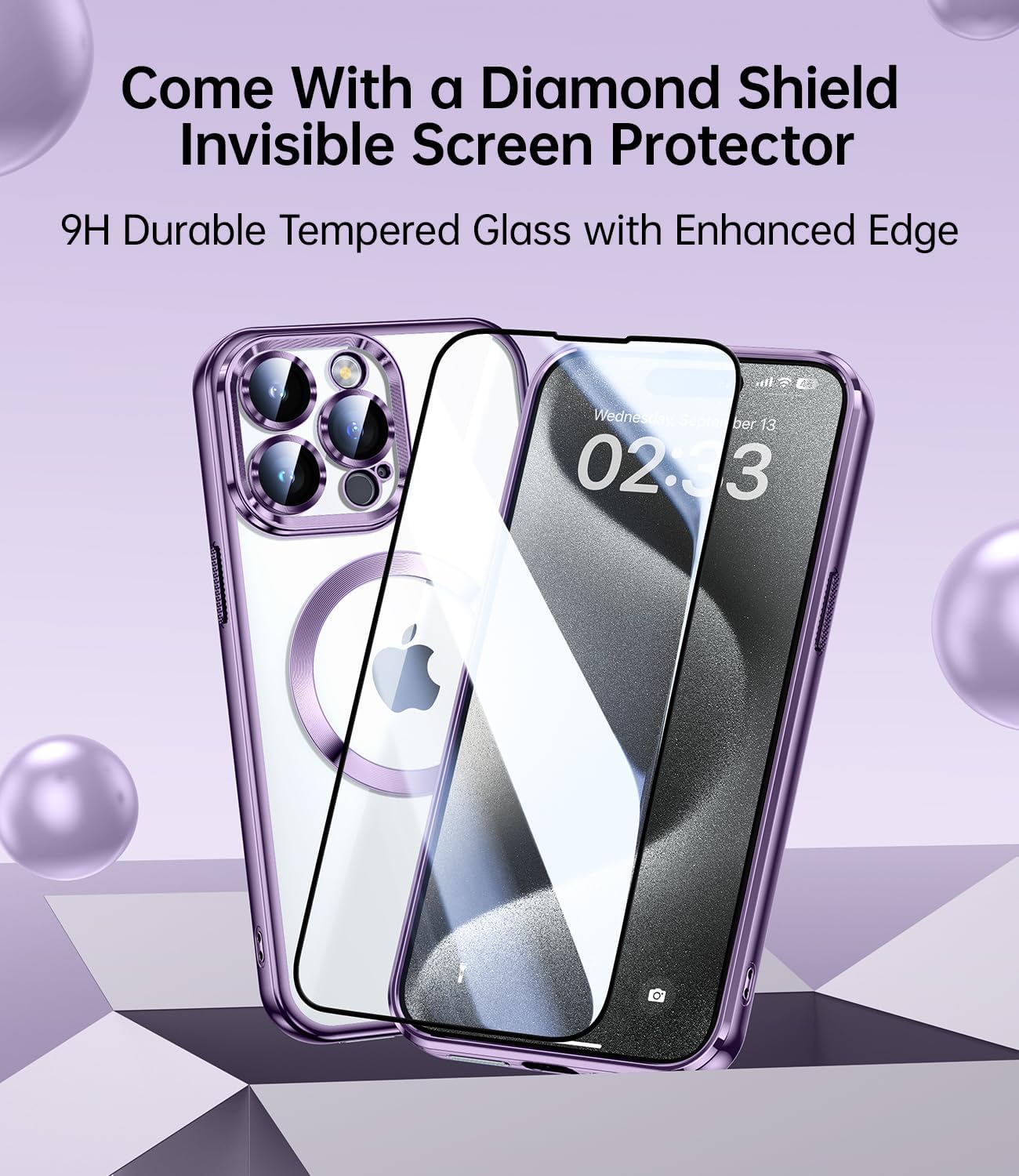 JUESHITUO Magnetic Clear for iPhone 14 Pro Max Case with Full Camera Protection, No.1 Strong N52 Magnets, for iPhone 14 ProMax Case, for Magsafe Women Girls Men Phone Case (6.7")-Deep Purple