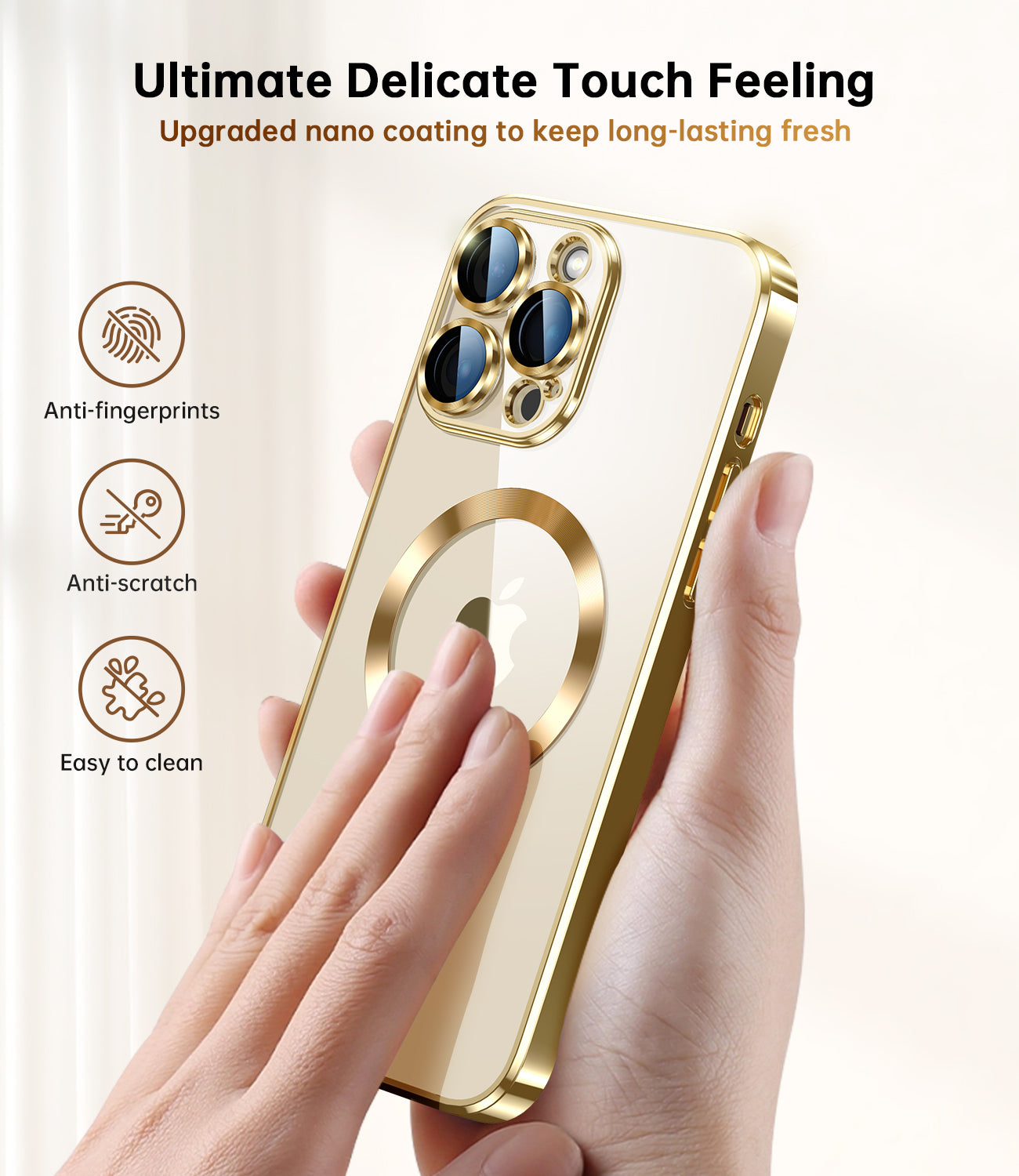 Waldeng for iPhone 14 Pro Max Case with Integrated Camera Lens Protector, [Compatible with MagSafe] [Original iPhone Exterior], Crystal Clear Case for iPhone 14 Pro Max 6.7", Gold